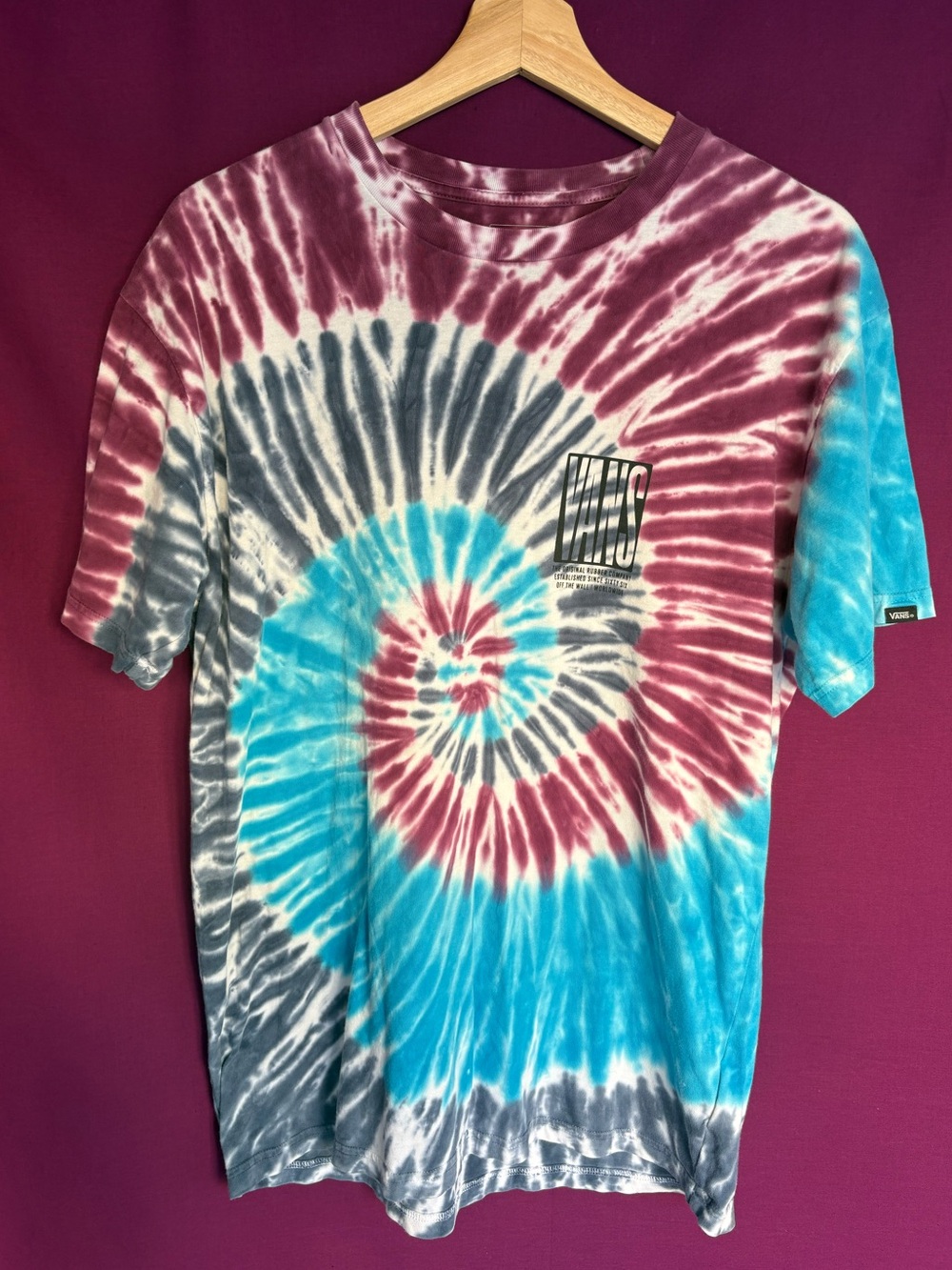 Vans Tie Dye Graphic T Shirt Medium Colorful Spiral Logo Skate Tee